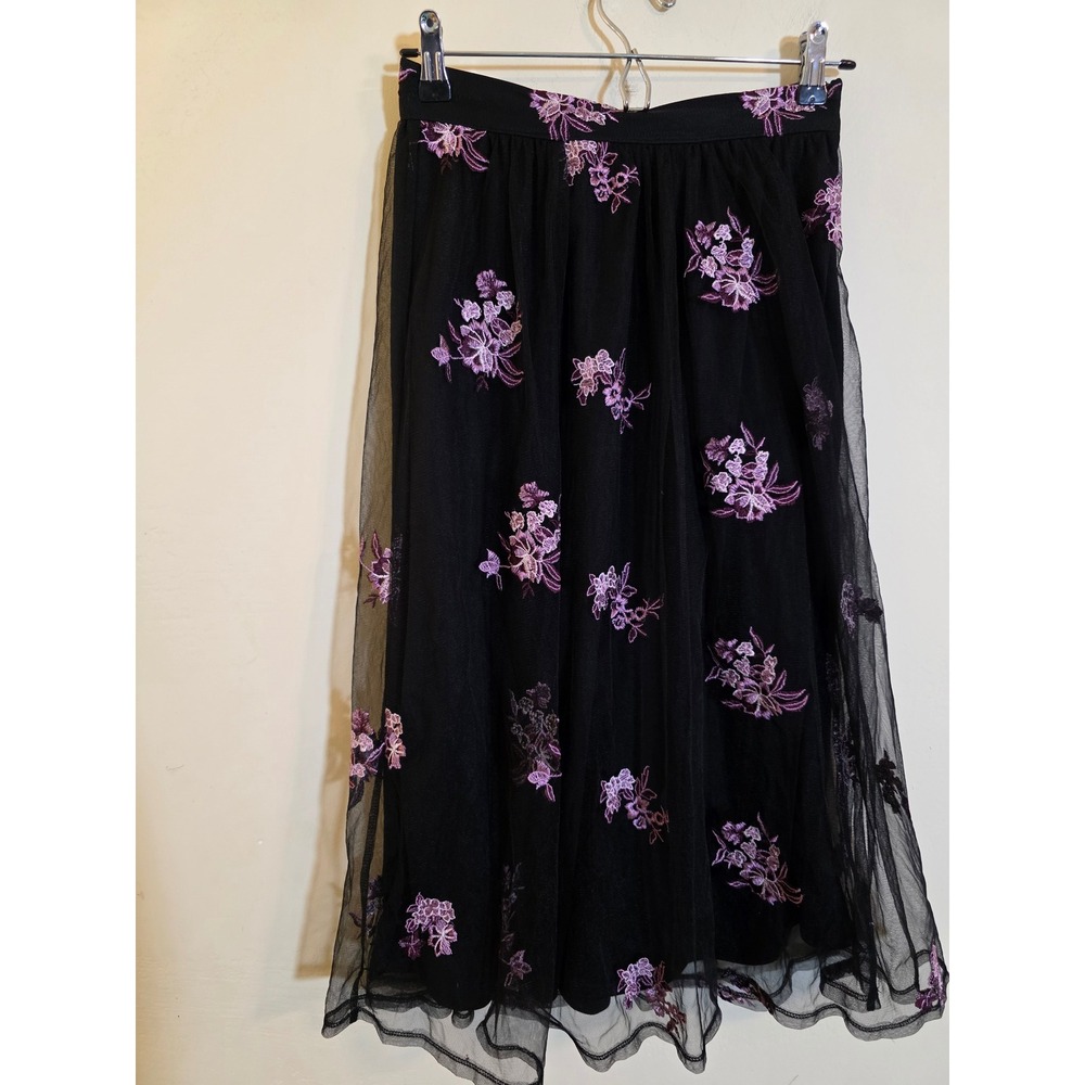 Who What Wear Black Tulle Floral Embroidered Midi Skirt Purple XS F16983796